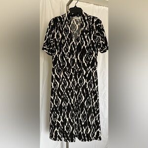 Kasper Black and White Puff Sleeve Sheath Dress